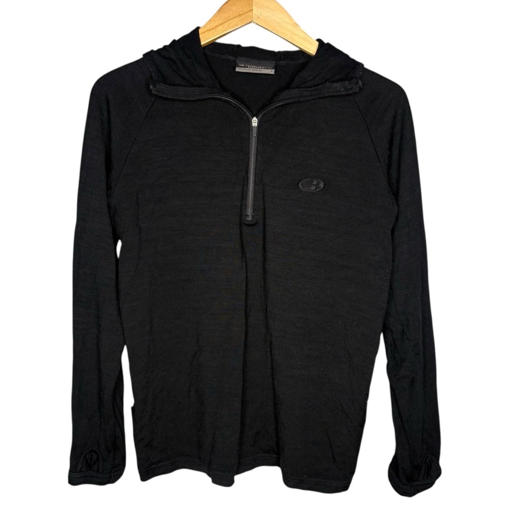 Icebreaker sweater merino wool half zip Black hoodie mens size small long sleeve